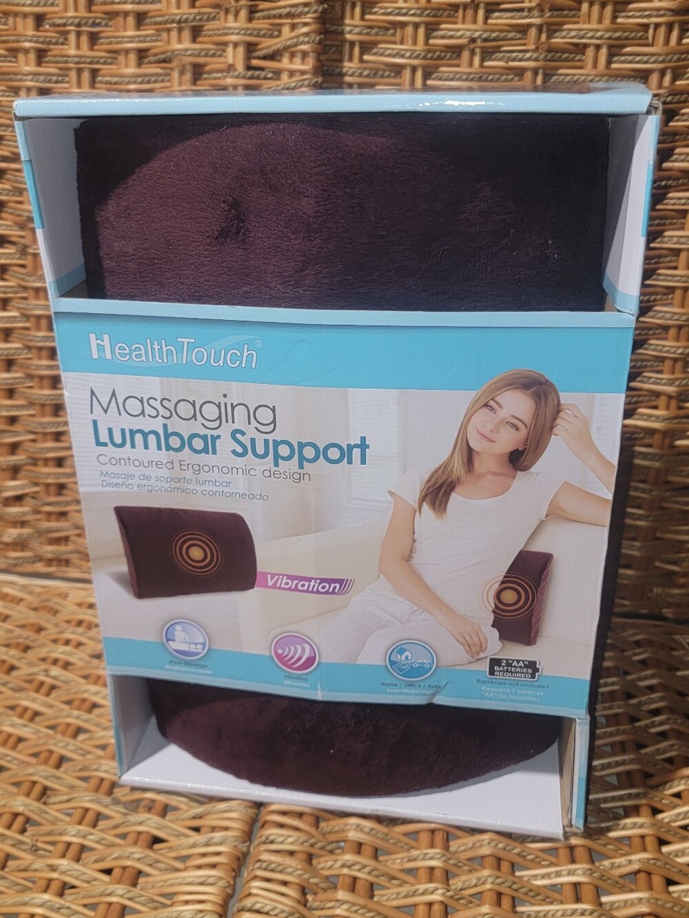 Memory Foam Massaging Lumbar Support, NIB Brown Healthtouch